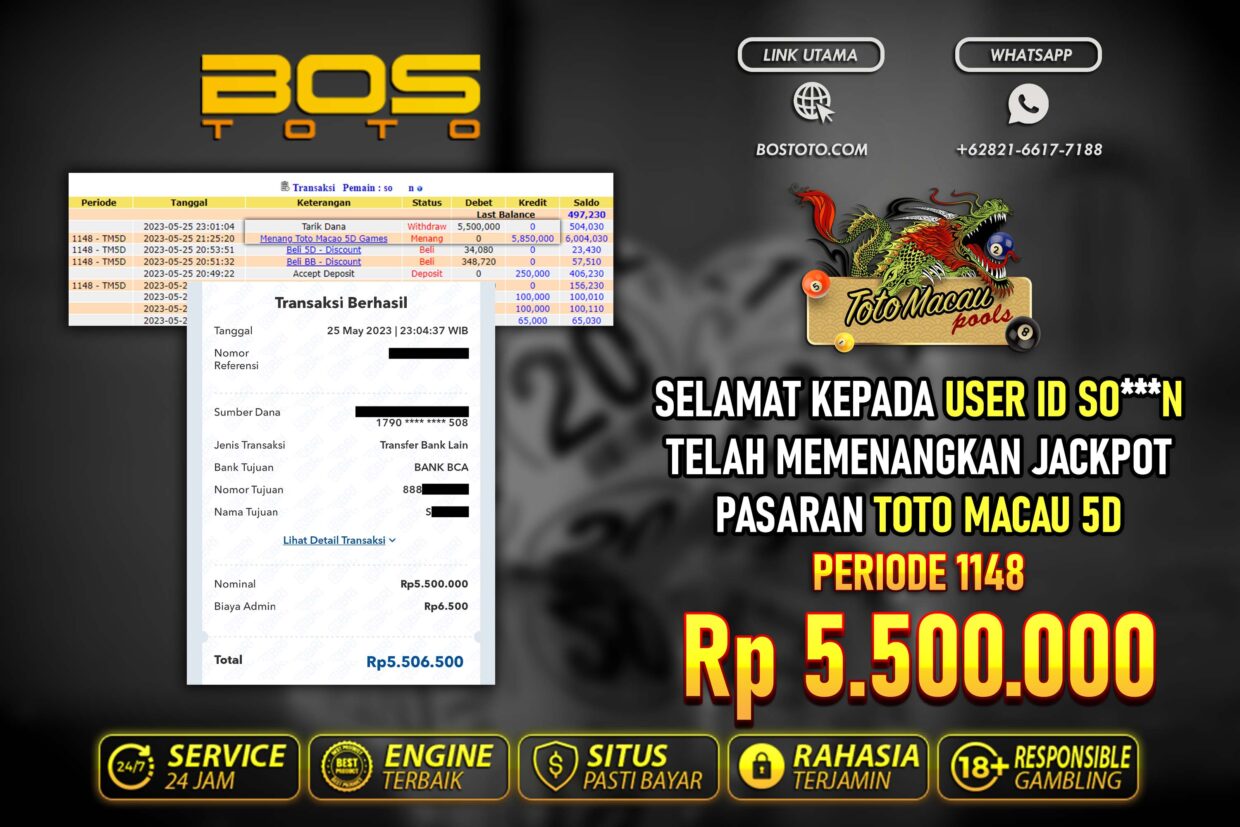 BUKTI PEMBAYARAN JP TOGEL TOTOMACAU DI BOSTOTO KEPADA MEMBER SON