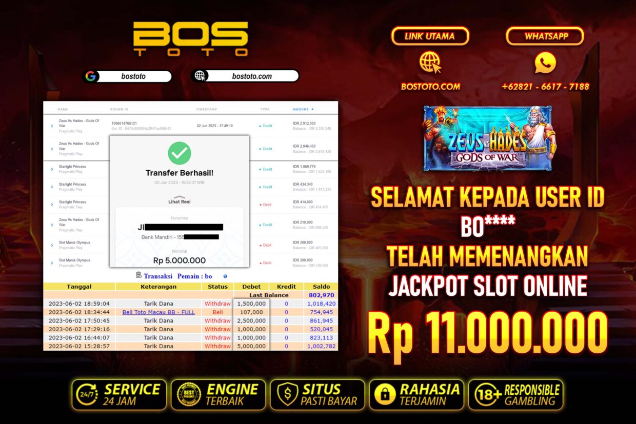 BUKTI PEMBAYARAN JP SLOT ONLINE DI BOSTOTO KEPADA MEMBER BO