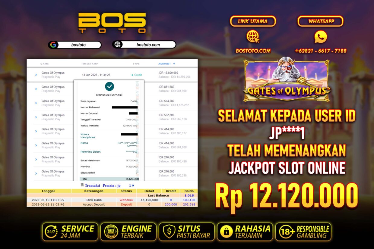 BUKTI PEMBAYARAN JP SLOT ONLINE DI BOSTOTO KEPADA MEMBER JP1