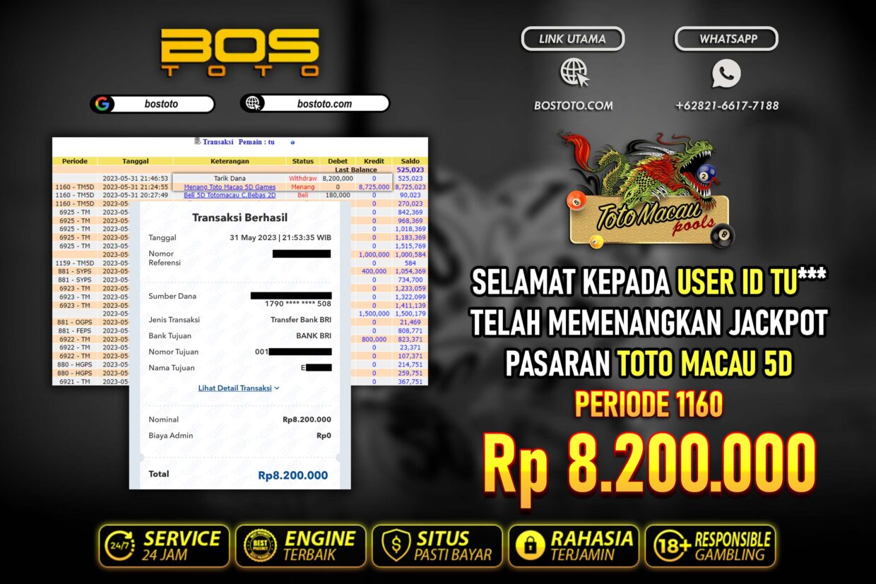 BUKTI PEMBAYARAN JP TOGEL TOTOMACAU DI BOSTOTO KEPADA MEMBER TU