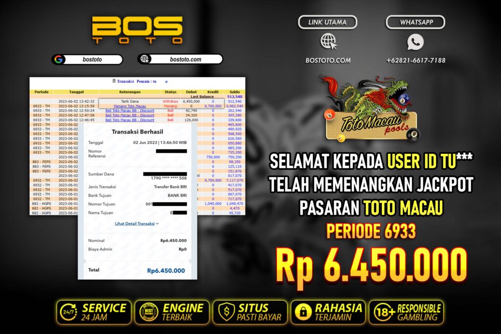 BUKTI PEMBAYARAN JP TOGEL TOTOMACAU DI BOSTOTO KEPADA MEMBER TU