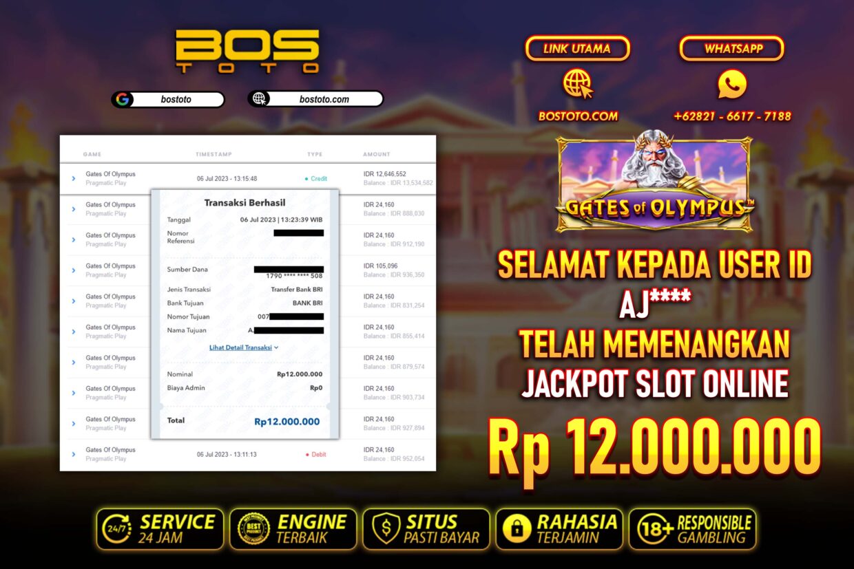 BUKTI PEMBAYARAN JP SLOT ONLINE DI BOSTOTO KEPADA MEMBER AJ