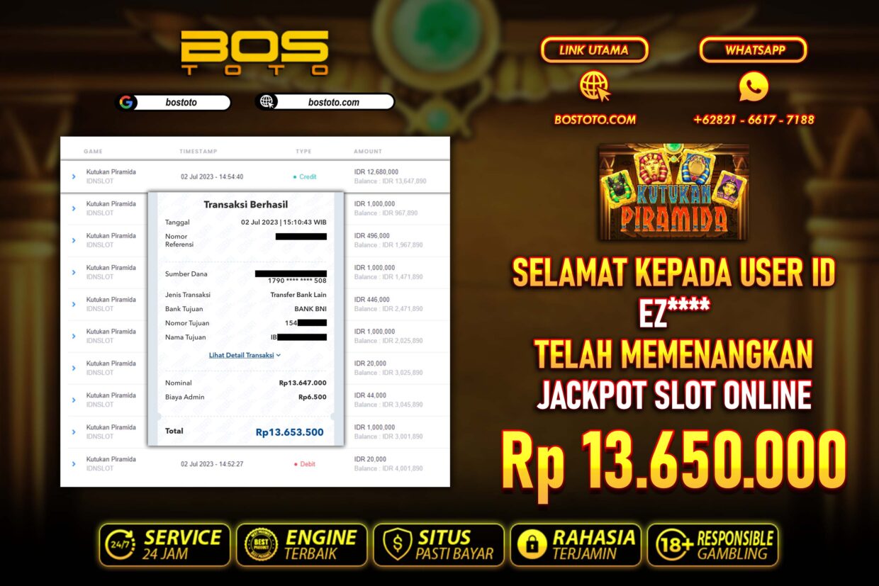 BUKTI PEMBAYARAN JP SLOT ONLINE DI BOSTOTO KEPADA MEMBER EZ