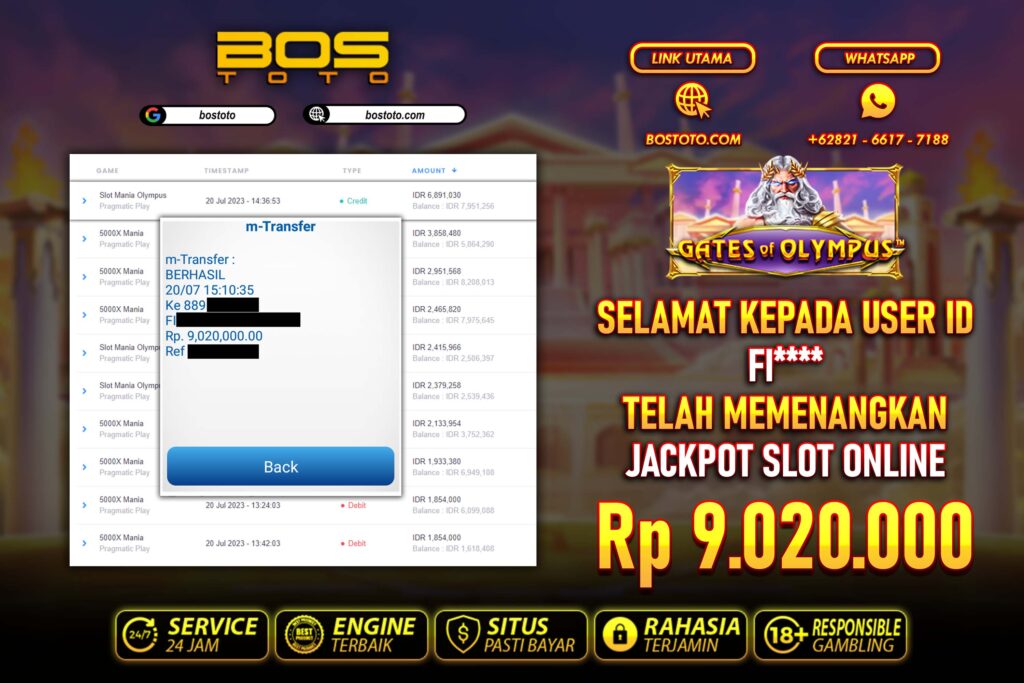 BUKTI PEMBAYARAN JP SLOT ONLINE DI BOSTOTO KEPADA MEMBER FI