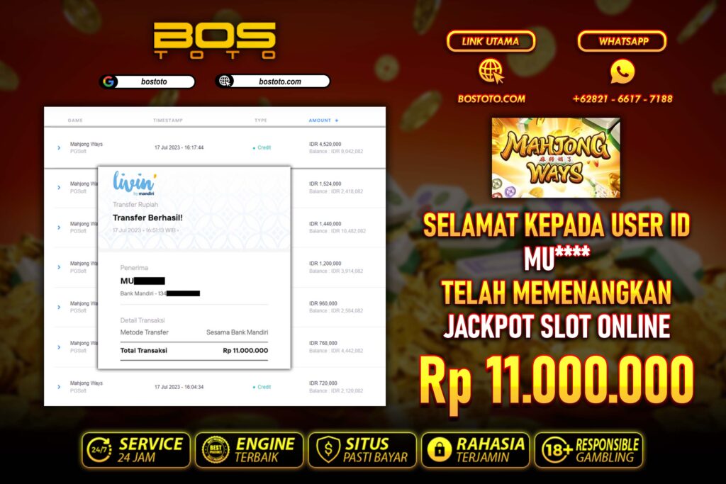 BUKTI PEMBAYARAN JP SLOT ONLINE DI BOSTOTO KEPADA MEMBER MU