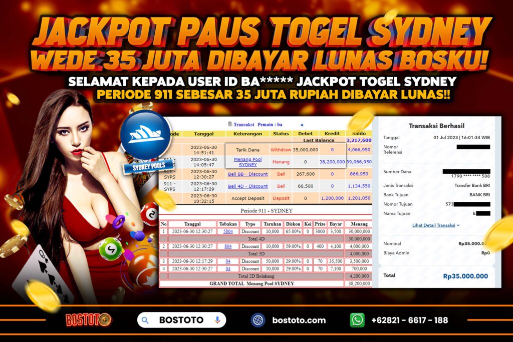 BUKTI PEMBAYARAN JP TOGEL SYDNEY DI BOSTOTO KEPADA MEMBER BA