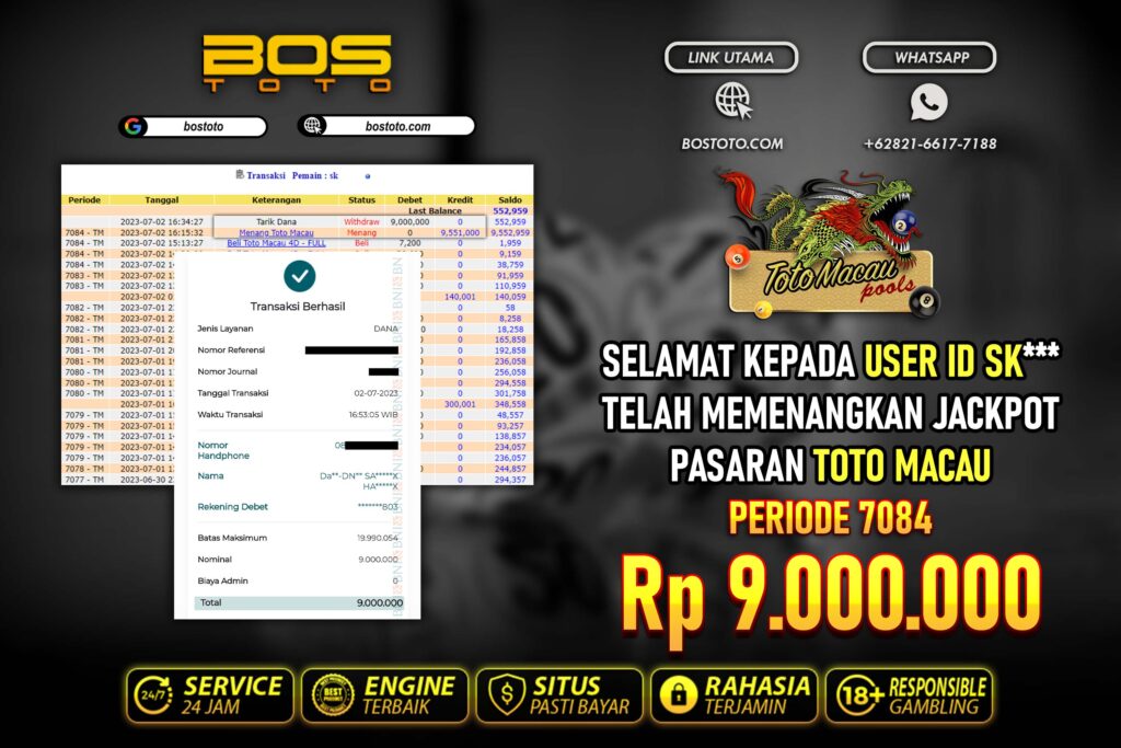 BUKTI PEMBAYARAN JP TOGEL TOTOMACAU DI BOSTOTO KEPADA MEMBER SK