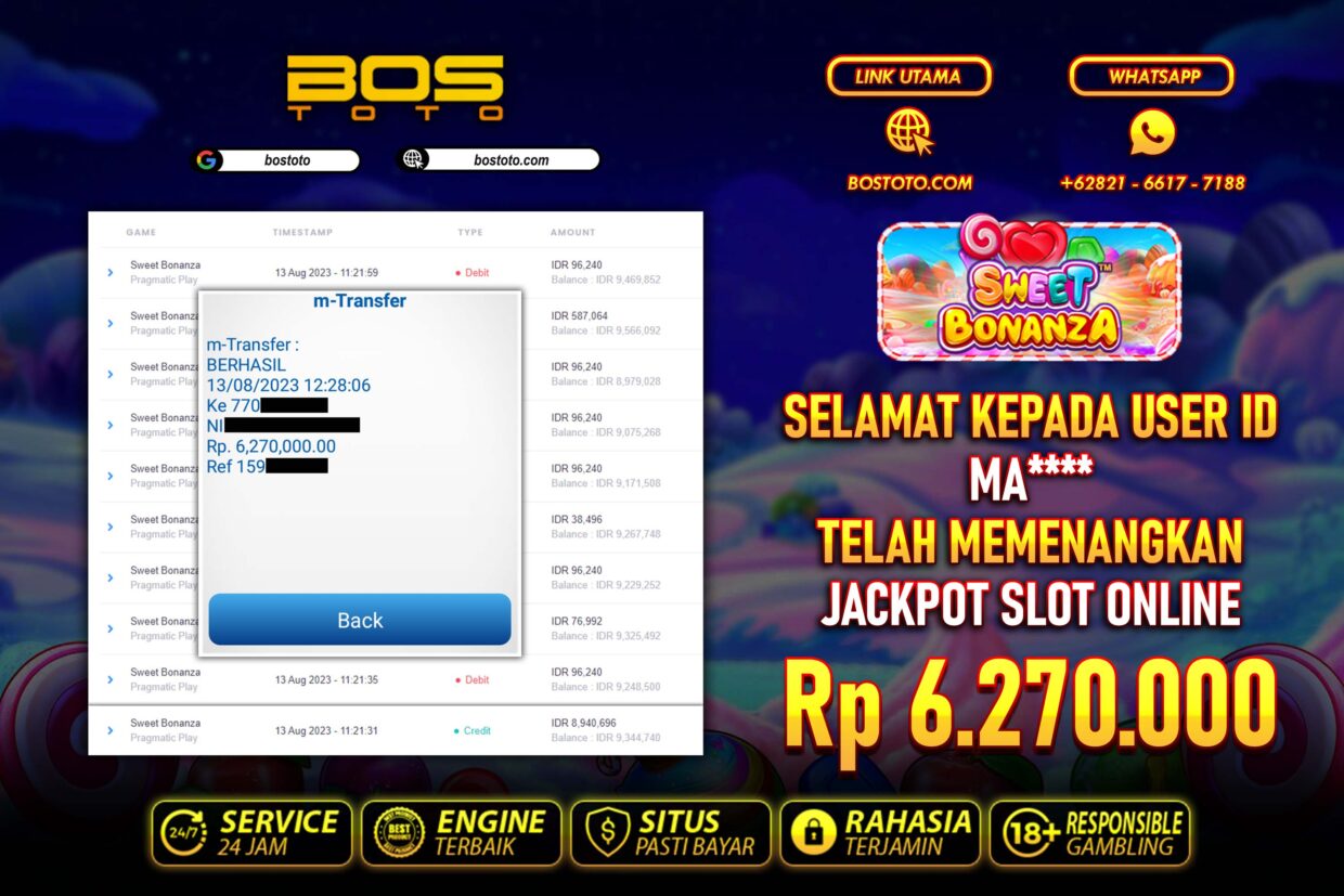 BUKTI PEMBAYARAN JP SLOT ONLINE DI BOSTOTO KEPADA MEMBER MA