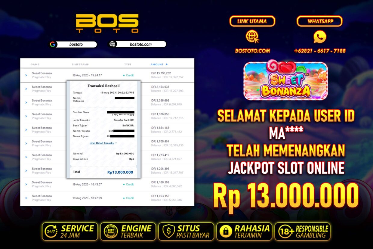 BUKTI PEMBAYARAN JP SLOT ONLINE DI BOSTOTO KEPADA MEMBER MA