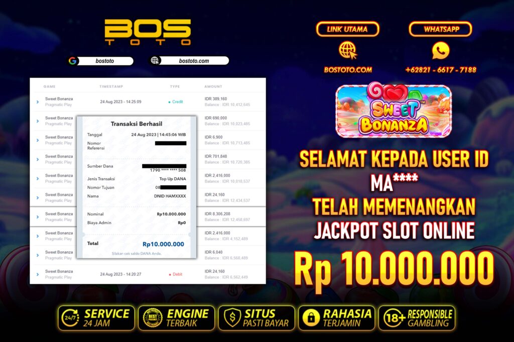 BUKTI PEMBAYARAN JP SLOT ONLINE DI BOSTOTO KEPADA MEMBER MA