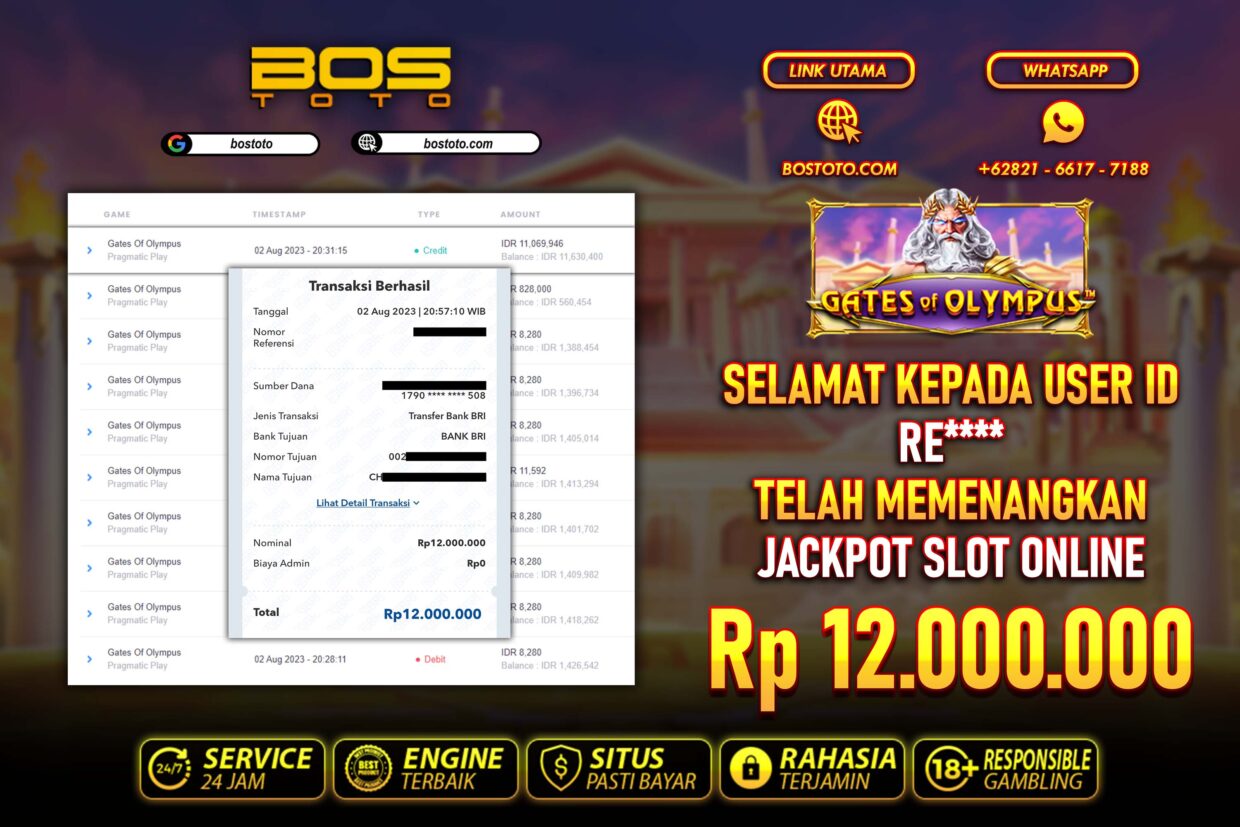 BUKTI PEMBAYARAN JP SLOT ONLINE DI BOSTOTO KEPADA MEMBER RE