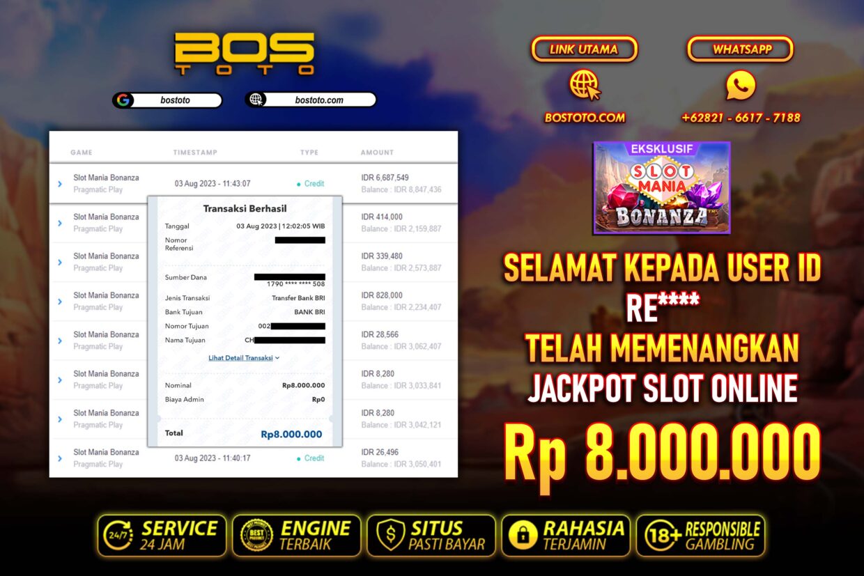 BUKTI PEMBAYARAN JP SLOT ONLINE DI BOSTOTO KEPADA MEMBER RE