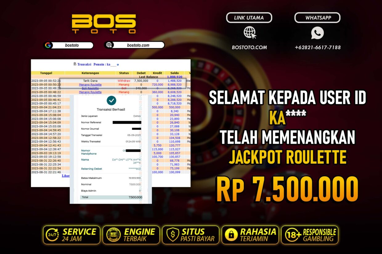 BUKTI PEMBAYARAN JP LIVE CASINO DI BOSTOTO KEPADA MEMBER KA