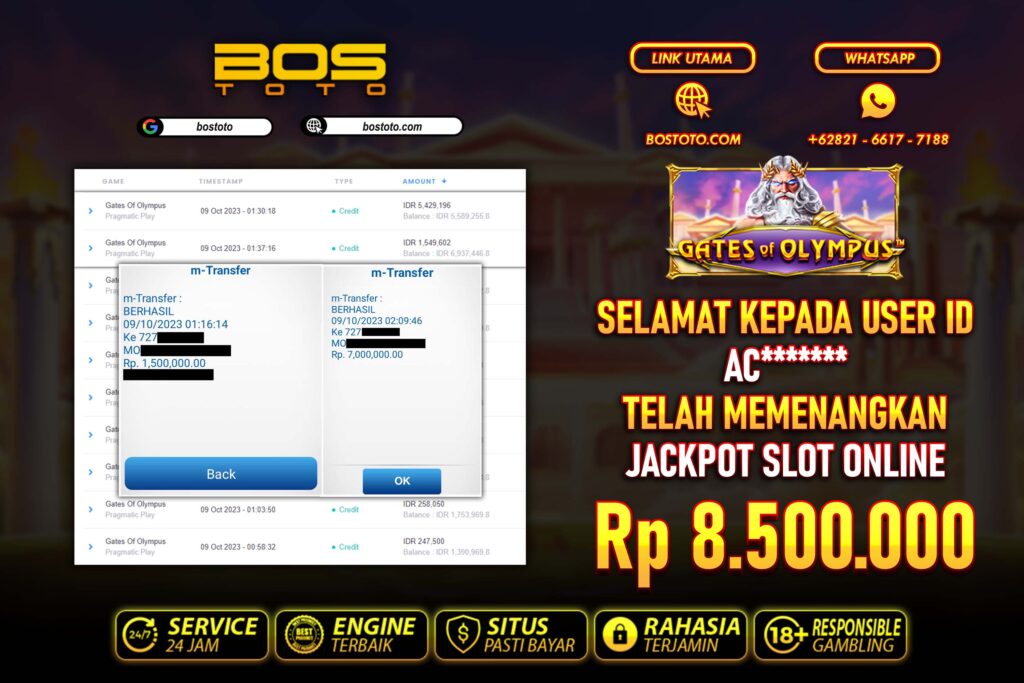 BUKTI PEMBAYARAN JP SLOT ONLINE DI BOSTOTO KEPADA MEMBER AC