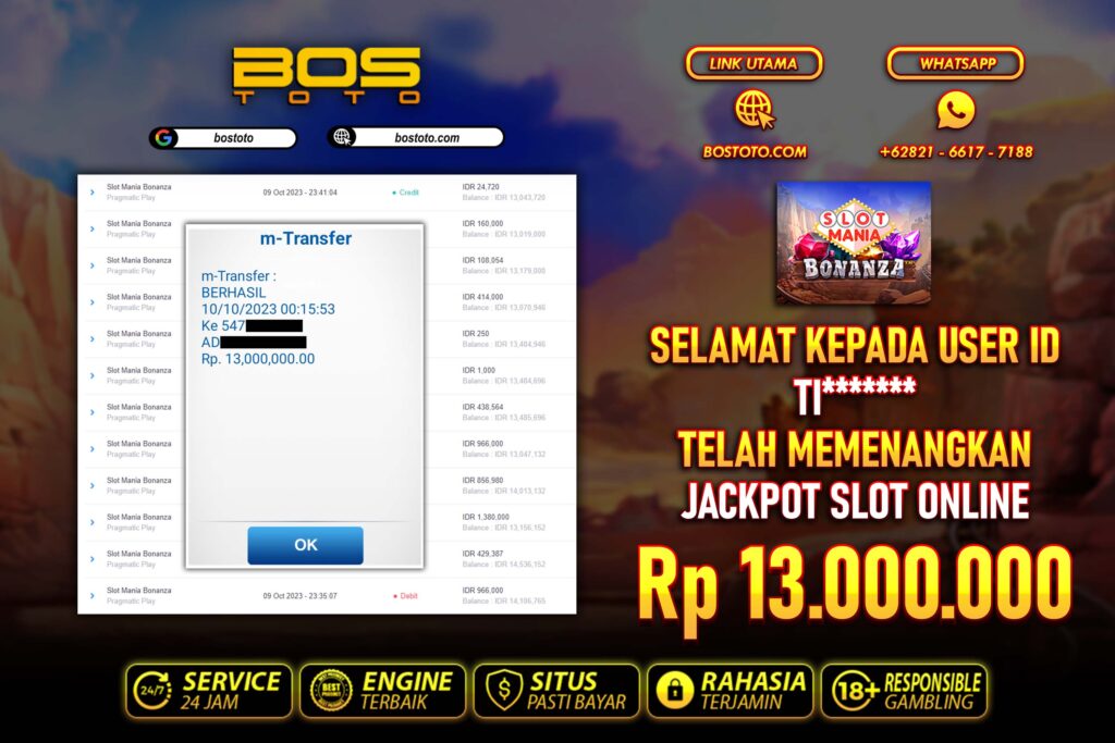 BUKTI PEMBAYARAN JP SLOT ONLINE DI BOSTOTO KEPADA MEMBER TI