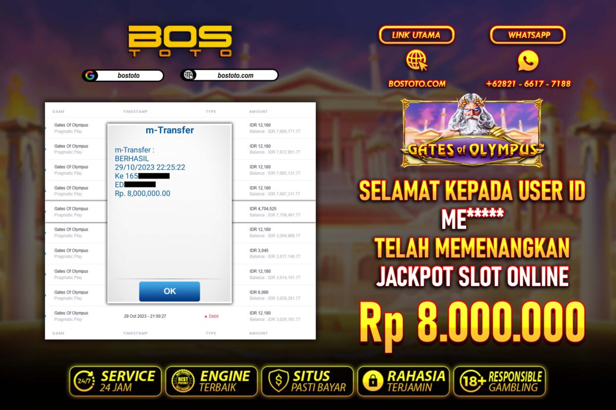 BUKTI PEMBAYARAN JP SLOT ONLINE DI BOSTOTO KEPADA MEMBER ME