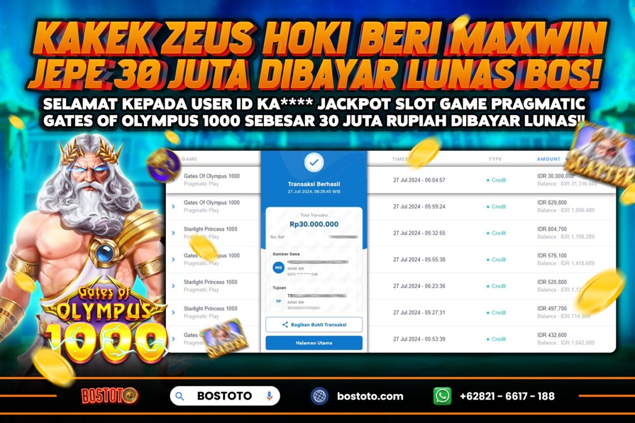 BUKTI PEMBAYARAN JP SLOT ONLINE DI BOSTOTO KEPADA MEMBER KA