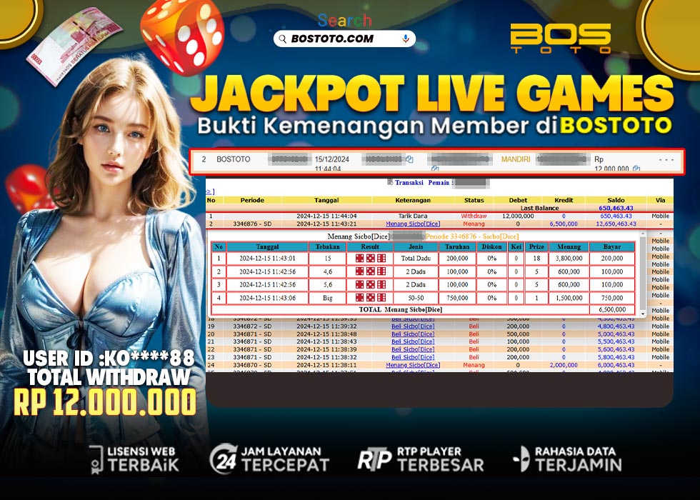 BUKTI PEMBAYARAN JP LIVE CASINO DI BOSTOTO KEPADA MEMBER KO