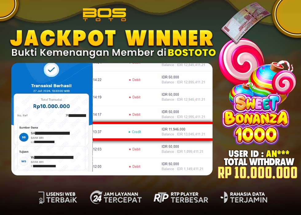 BUKTI PEMBAYARAN JP SLOT ONLINE DI BOSTOTO KEPADA MEMBER AN